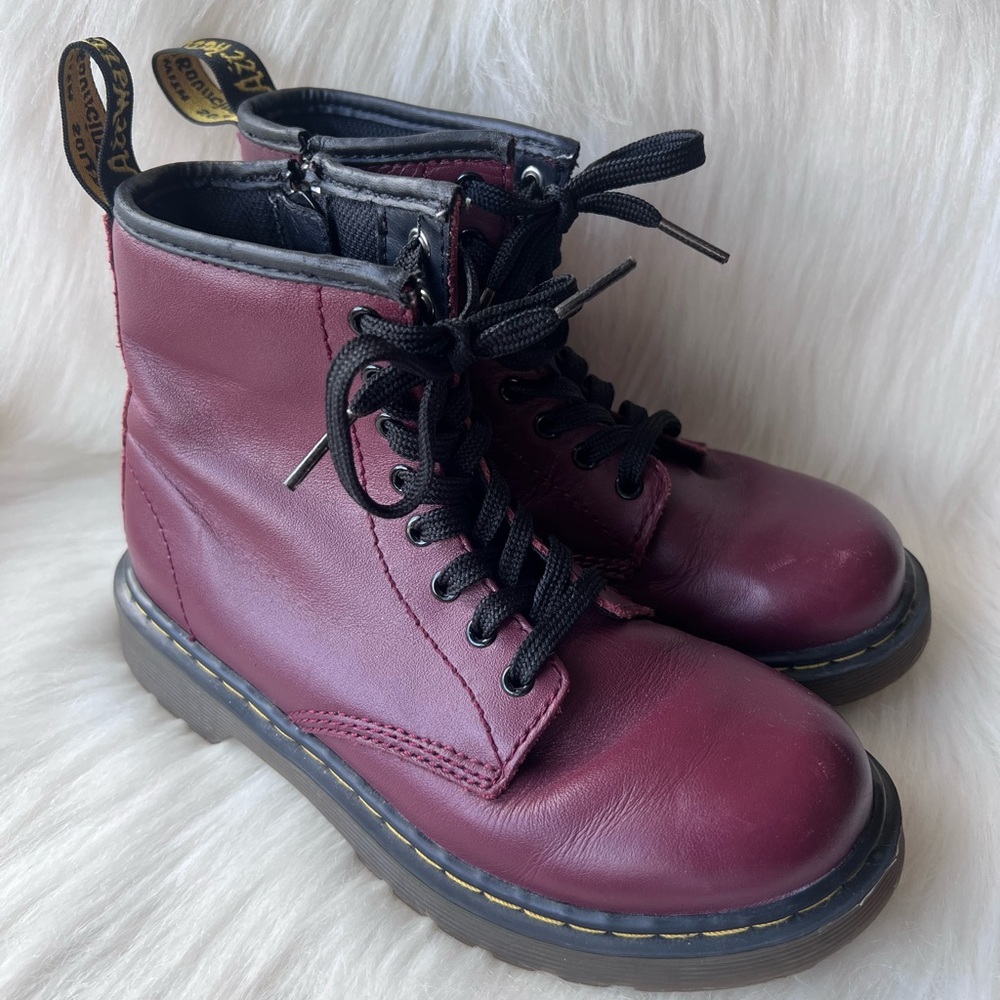Burgundy Leather Dr Marten Boots. Kids Size 2.
